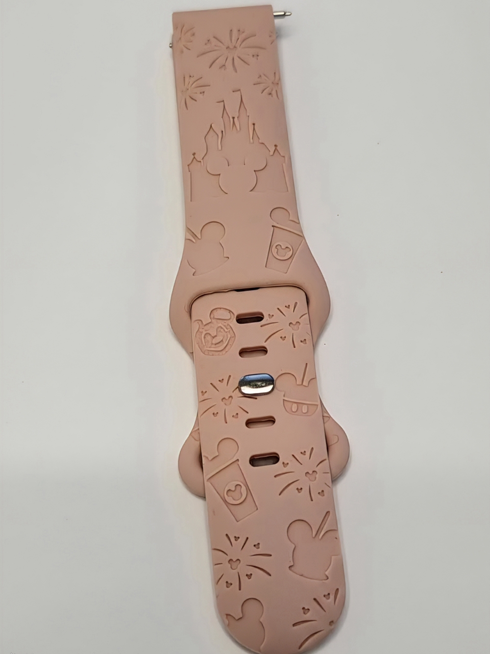Blush Pink Silicone Watch Strap with Theme Park Icons